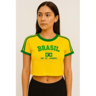 Imagem de Cropped Do Brasil Bordado Feminino - Tojoia18K, Amarelo, GG