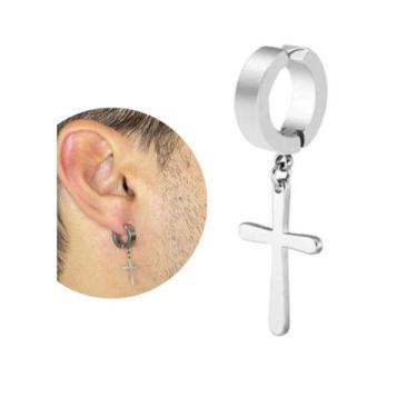 Imagem de 1 Brinco pressão argola aço cirurgico masculina cruz unidade - Morgani