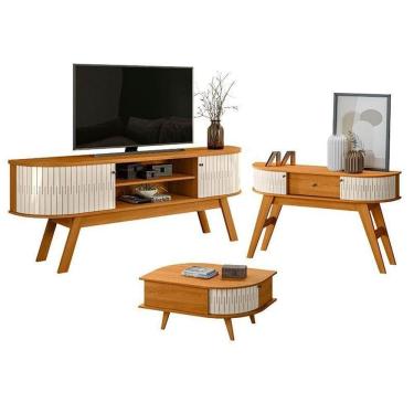 Imagem de Rack Bancada Valência E Aparador Estoril Com Mesa De Centro Indianápolis Cinamomo Off White – Madetec