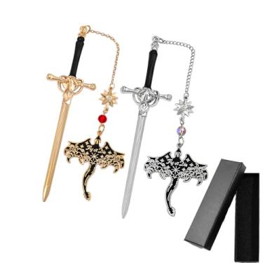 Imagem de Marcadores de livro Fantasy Fourth Wing Sword, dragão voador de metal com pingente, marcador de livro para leitura de mulheres e homens, acessórios de livro para casais, suprimentos de leitura para