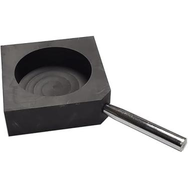 Imagem de OTOOLWORLD Cadinho de molde de lingote de grafite redondo dourado prateado para refinação de fundição de fundição com barra de metal (100 x 100 x 35 mm (altura interna 25 mm, φ 80 mm))