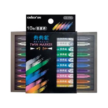 Imagem de Marcadores Artísticos Metálicos, Ponta Dupla Brush, 10 Cores Sortidas