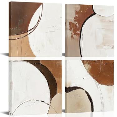 Imagem de Vefacaiyo Arte de parede em tela abstrata - Pinturas à mão em preto e branco Impressão de arte urbana moderna para sala de estar escritório emoldurada - Pronto para pendurar (marrom)