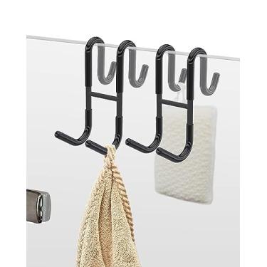 Imagem de NACETURE Ganchos duplos para porta de chuveiro – Pacote com 2 ganchos de chuveiro sobre a porta para toalhas de vidro sem moldura, ganchos de banheiro para rack de rodo de chuveiro, roupão