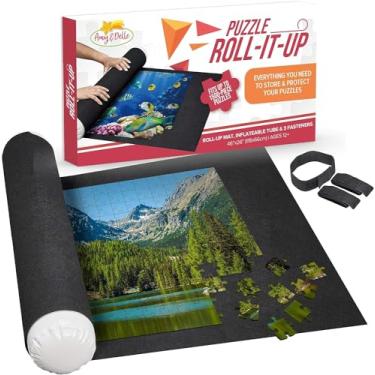 Imagem de Amy & Delle Tapete Roll Up - Armazene E Transporte Quebra-Cabeças De Até 1500 Peças - Tapete De Feltro De 46" X 26", Tubo Inflável E 3 Fechos Elásticos Design Mais Recente E Aprimorado - Por Amy E D