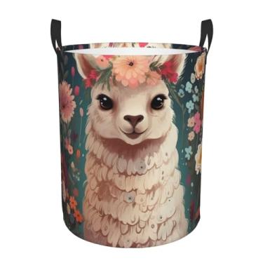Imagem de Cesta de lavanderia de alpaca com flores, dobrável, impermeável, cesto de armazenamento de roupas com alças, pano Oxford, organizador de brinquedos, cesta para banheiro, lavanderia, quarto, pequeno