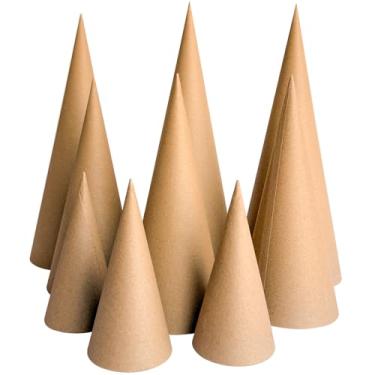 Imagem de 9 peças de cones de papel machê fundo aberto 35 x 12,7 cm, 25 x 10 cm, 15 x 7 cm, cones de papelão extra grossos para artesanato cones de papel para gnomos de Natal, projetos e decorações de árvore de