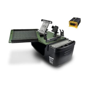 Imagem de AutoExec Mesa de carro AE-RDFS-PI-PS-PM-TAB-AG Reach para sua estação de trabalho de veículos e escritório móvel, banco dianteiro verde militar com inversor de potência de 400 watts, suporte de