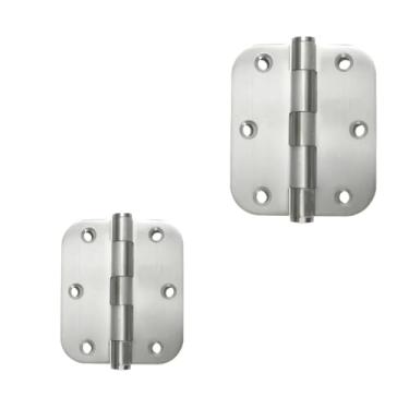 Imagem de Kit 2 Dobradiças P/Portas e Janelas Inox 304 Escovado 3 1/2x3 Canto Redondo c/Rolamento