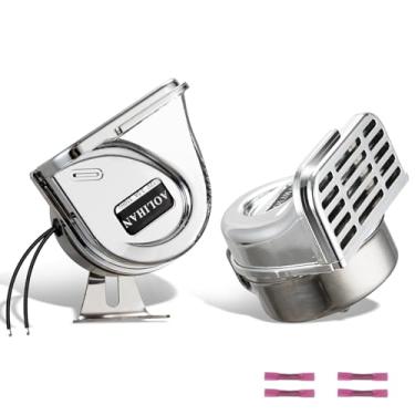 Imagem de AOLIHAN Chifre de caracol de aço inoxidável, buzina marinha elétrica de 12 V à prova d'água para barco, buzina de carro super alta de 130 dB para motocicleta/carrinho de golfe/quadriciclo (buzina