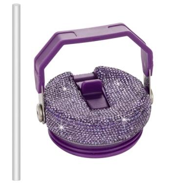 Imagem de Tampa de substituição de canudo flip compatível com Stanley IceFlow Tumbler 590 g/850 g Bling Tampa de substituição à prova de vazamento para Stanley Cup tampas removíveis com alça de canudo (roxa)