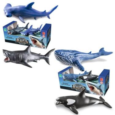 Imagem de 4 Brinquedo Mini Baleia Orca Jubarte Martelo E Tubarão 13cm - Cometa
