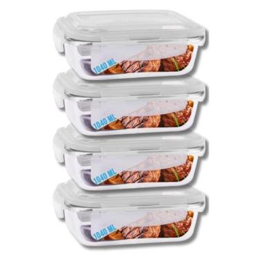 Imagem de Kit 4 Potes Hermetico Vidro Liso 1040ml Grande Marmitas Frutas - Pra c