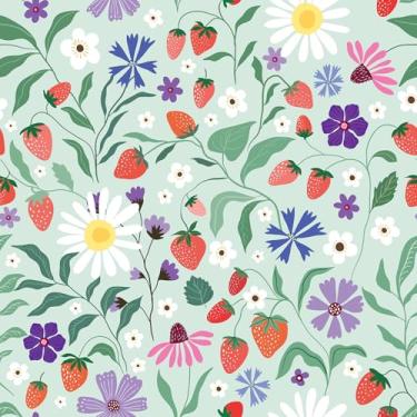 Imagem de VaryStyle Papel de parede floral de morango verde floral descascar e colar morangos silvestres papel de contato verde para armários mural de parede papel de parede de vinil removível autoadesivo para
