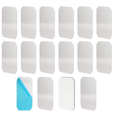 Imagem de 16 peças de placas adaptadoras de metal para suportes magnéticos, placa de fita adesiva de ferro para ímãs em aberturas ou superfícies não metálicas (6 x 3 cm)