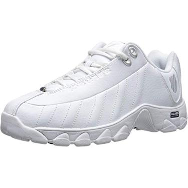 Imagem de K-SWISS Tênis masculino ST329 CMF, tênis largo, tênis de caminhada, cabedal de couro, branco/preto/prata, 41