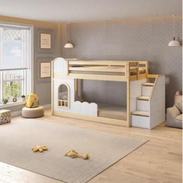 Imagem de Beliche Infantil Montessoriana Janela com Cerquinha e Led New Garden C
