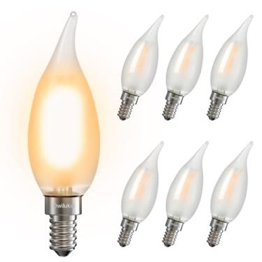 Imagem de Owilukie Lâmpadas de lustre foscas de 6 W (equivalente a 60 W), vela de candelabro E12 lâmpada de LED tipo B cor branca quente suave 2700k, regulável para sala de jantar, luminária, lustre, pacote com