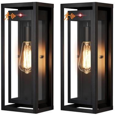 Imagem de Slypadan Luzes de parede externas com sensor de movimento de 38 cm, pacote com 2 luzes externas grandes do crepúsculo ao amanhecer, 3 modos de iluminação à prova d'água, arandelas de parede