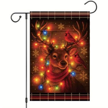 Imagem de Saoplasa Bandeira de jardim de Natal Bandeira de rena 30 x 45 cm Faixa dupla face para quintal de férias ao ar livre Cardeais vermelhos de inverno flocos de neve xadrez rústica fazenda gramado varanda