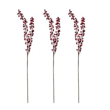 Imagem de 3 Galho Natalino Berries Vermelhas Rústico Tradicional 80cm - Magizi