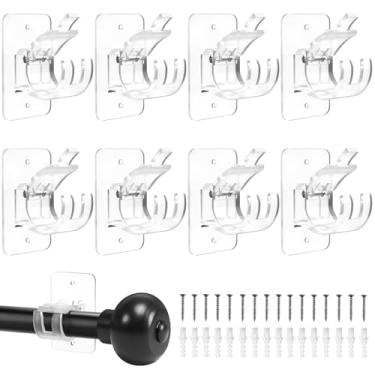 Imagem de Suporte de varão de cortina 8 peças atualizado sem perfuração, suportes de haste de cortina autoadesivos para montagem na parede para varão de cortina de 0,6 a 3,5 cm, suportes de haste de cortina adesivos (transparente)