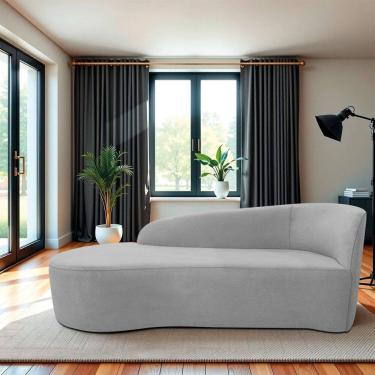 Imagem de Recamier Curvo Orgânico 140cm 2 Lugares Lado Esquerdo para Sala de Estar Linho Paris Cinza Claro