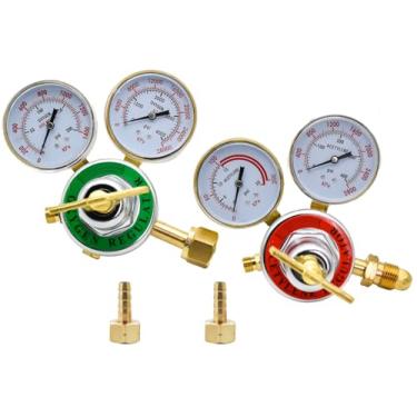Imagem de iMeshbean Conjunto De 2 Reguladores Oxigênio E Acetileno, Reguladores, Medidores Oxigênio, Maçarico Corte Para Soldagem A Gás (Cga540 Cga510)