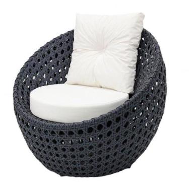 Imagem de Poltrona De Varanda Em Alumínio E Fibra Sintética Azul Branco - Nossa 