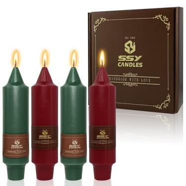 Imagem de Velas cônicas de Natal, 4 peças, castiçais sem cheiro de 12,7 cm, velas cônicas fofas para decoração de casa de festa de Natal (2 velas cônicas verdes e 2 velas cônicas vermelhas)