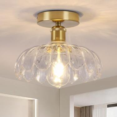 Imagem de Dellemade Lustre, luz de teto de montagem embutida, luminária de sombra de vidro transparente, 1 luminária para quarto, sala de jantar, cozinha, corredor (transparente 4112CL)