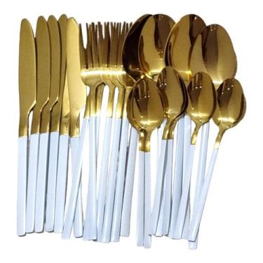 Imagem de Faqueiro de luxo Slim Branco Talheres de aço Inoxidavel 24pç - AMIGOLD