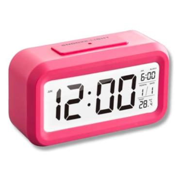 Imagem de Relógio Digital Despertador Mesa Cabeceira Quarto Idoso inteligente com botão de soneca de data e temperatura (Rosa)