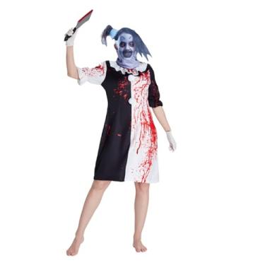 Imagem de AudMsier 5 peças de fantasia artística de palhaço, fantasia feminina cosplay de terrifier com luvas de faca de máscara (2GG)
