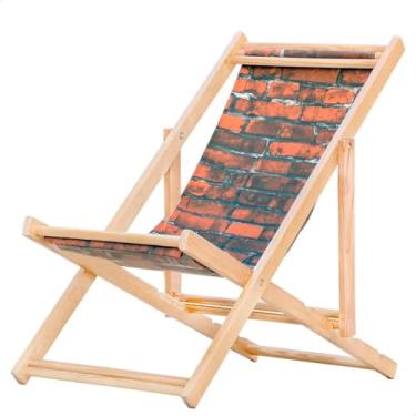 Imagem de Espreguiçadeira Dobrável em Madeira Maciça para Varanda – Reclinável, Sem Braço, Natural (Tijolos)