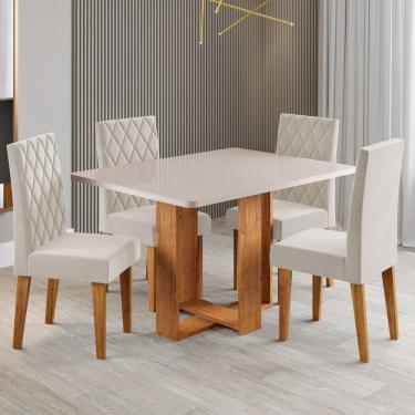 Imagem de Mesa de Jantar 4 Lugares Afrodite Marrom/Blonde/Veludo Pastel - Viero Móveis