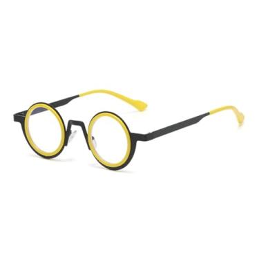 Imagem de Óculos de sol retrô redondos pequenos de metal punk femininos, óculos de sol com lentes transparentes UV400, armação dupla colorida para homens (preto, amarelo e transparente)
