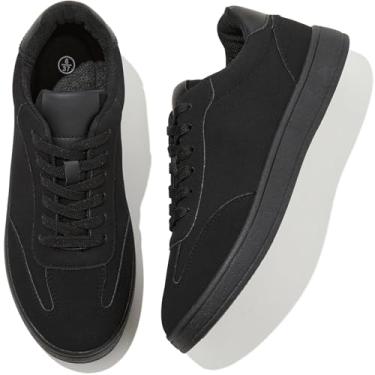 Imagem de Adokoo Tênis feminino de camurça, preto, cinza, marrom, casual, cano baixo, cadarço, Preto, 38