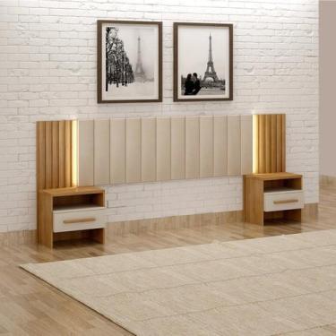 Imagem de Cabeceira de Casal com 2 Mesas de Cabeceira e Led Los Angelis - Novo H