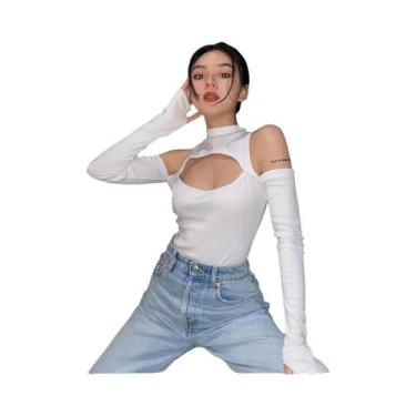 Imagem de Body Feminino Manga Comprida - Ombro De Fora, Gola Alta, Cor Sólida, B