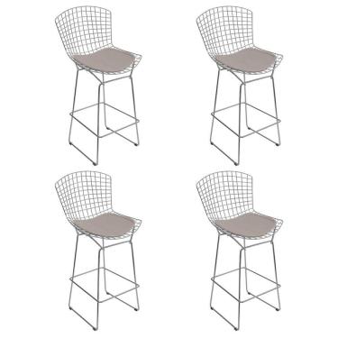 Imagem de Kit 4 Banquetas Bistrô Bertoia Cromada D70 Com Assento Sintético Bege