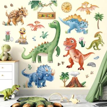 Imagem de wondever Adesivos de parede de dinossauro 3D, animais tropicais, dinossauros, plantas de vulcão, descascar e colar, decalques de arte de parede para berçário de bebê, quarto de crianças, sala de jogos