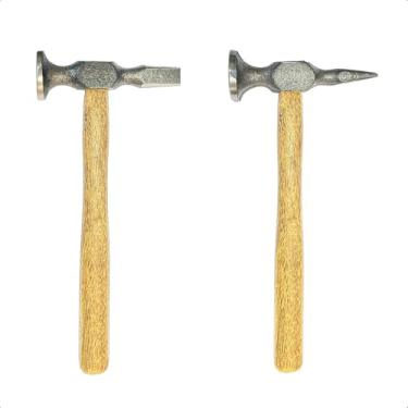 Imagem de Kit 2 Martelos Funileiro Profissional – Pena Reta e Pena Atravessada com Cabo de Madeira - Feron