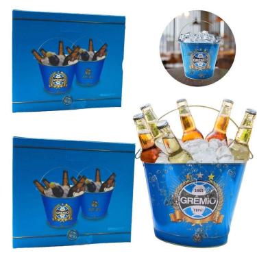 Imagem de Kit 2 Baldes Alumínio Gelo Grande Azul Escudo Grêmio Cerveja