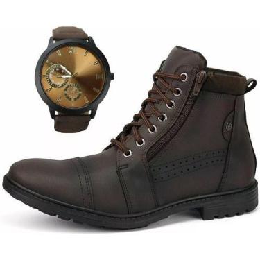 Imagem de Bota Masculina Casual Zíper Lateral Com Relogio - sapatoway, Marrom, 4