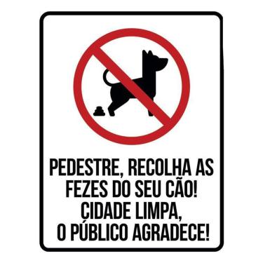 Imagem de Kit 3 Placas Pedestre Recolha Fezes Cão Calçada Limpa