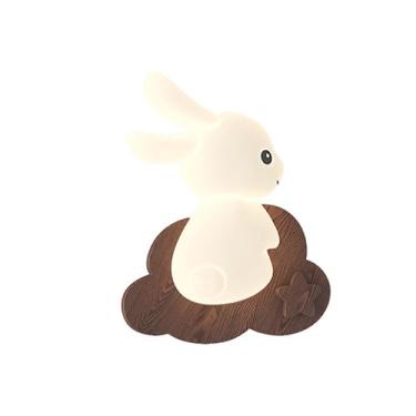 Imagem de Luminária de parede de coelho LED, desenho animado moderno, luminária de parede para quarto infantil, 24 W, abajur de cabeceira de madeira, abajur de PE, luz de coelho de madeira de nogueira