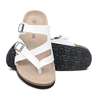 Imagem de TF STAR Sandália feminina com palmilha de cortiça + conforto, chinelos deslizantes casuais de cortiça para mulheres/senhoras, Branco, 40