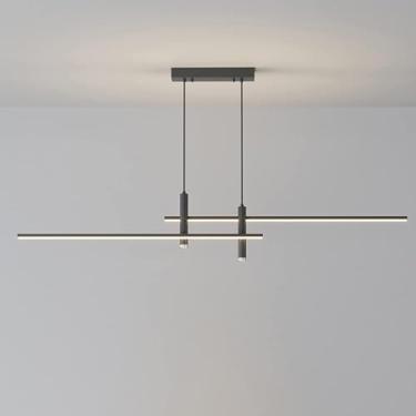 Imagem de Lustre linear com escurecimento, luminária pendente de mesa de jantar, preto/dourado, de alumínio, para ilha de cozinha, sala de estar, quarto, cabeceira, sala de jantar, corredor, luminária