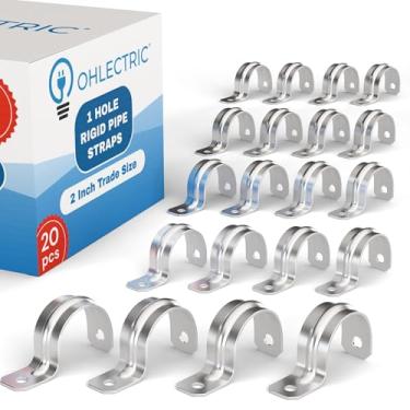Imagem de OHLECTRIC Correia de tubo resistente (pacote com 20 - 5 cm) braçadeiras de conduíte zincadas, suporte em U de correia de tubo rígido de aço de 1 furo, clipe de tubo de tensão revestido de zinco